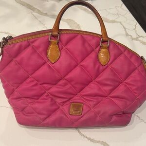 Dooney & Bourke Pink Quilted Shoulder Bag with Brown Handles